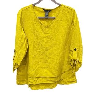 Ali Miles Top Women's Small Chartreusse Citron Lagenlook Art to Wear Blouse